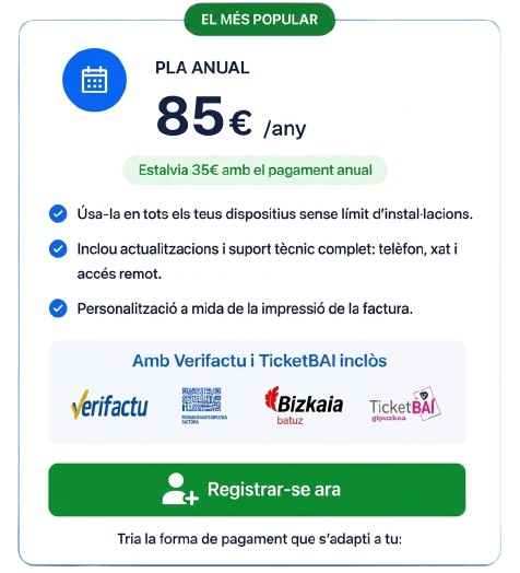 Pagament anual llicència d'ús 99€ Any