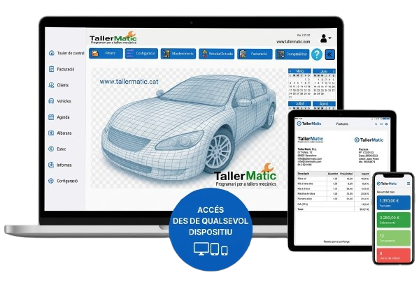Programari per a tallers mecànics compatible amb ordinador, tauleta i mòbil