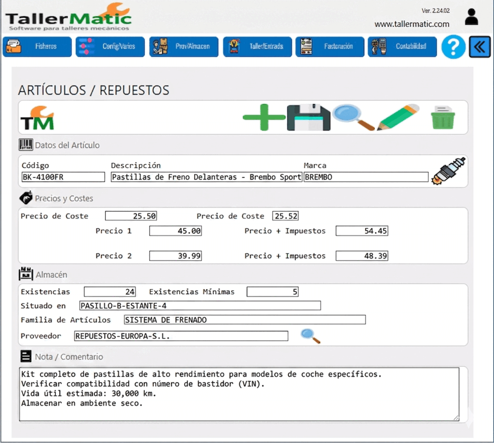 Controla todos los recambios
de tu taller