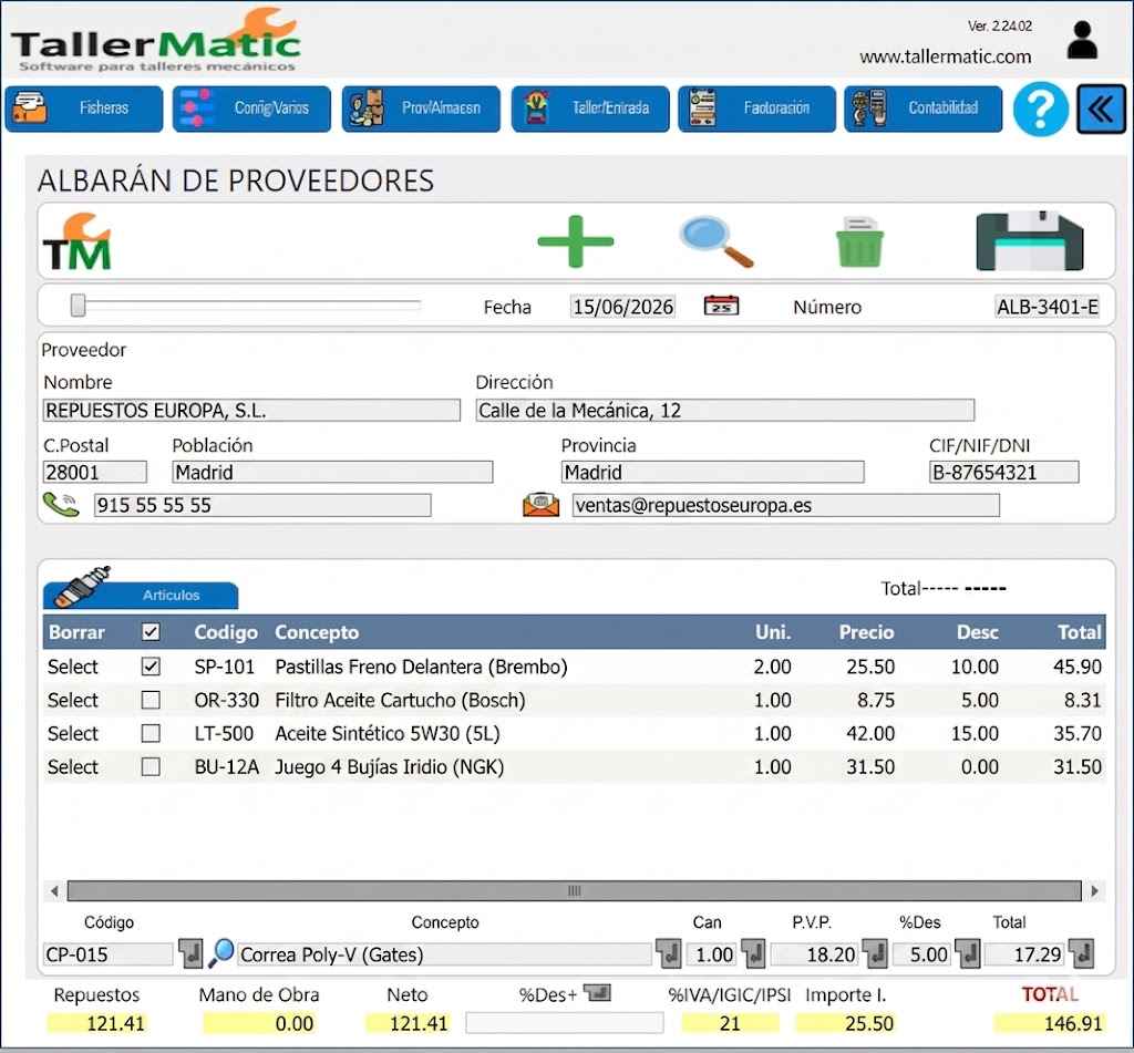 Materiales vinculados a las órdenes
de reparación 